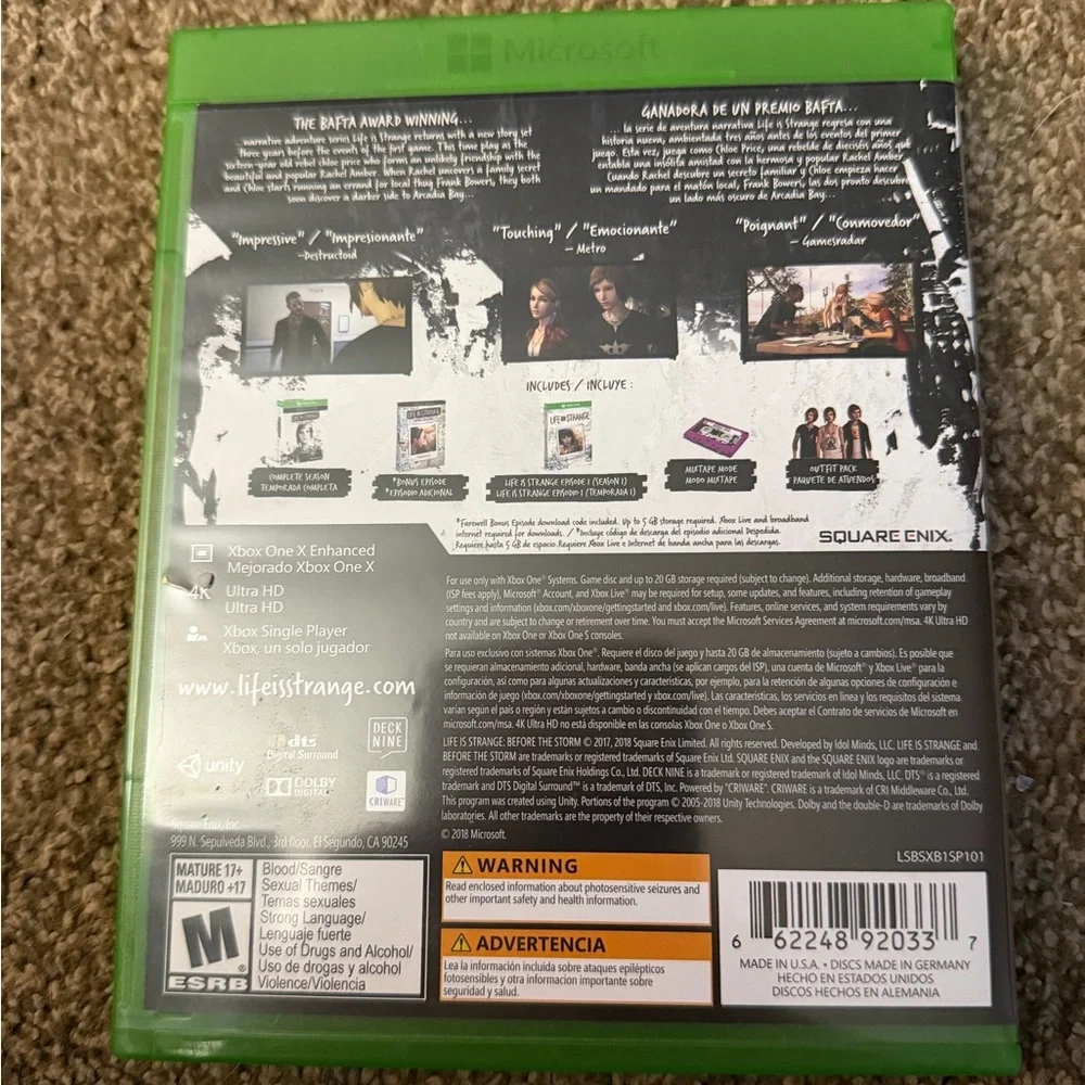 Microsoft Xbox One Life Is Strange Before The Storm Video Game Rated M Used PR O